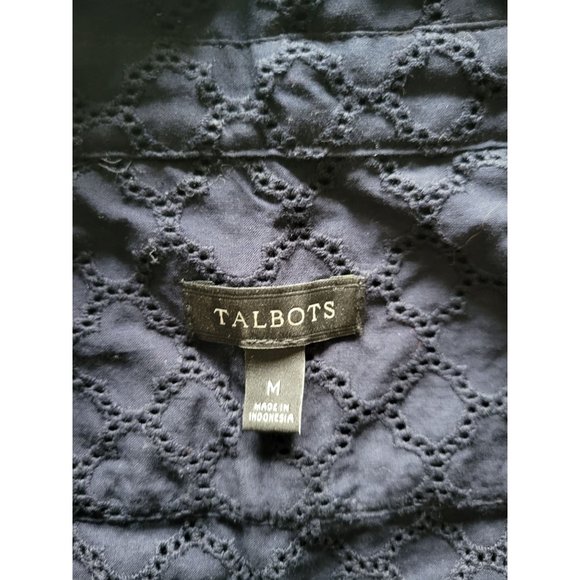 Talbots Womens Button Down with keyhole flower pattern - Dark Blue Size m - Picture 3 of 4